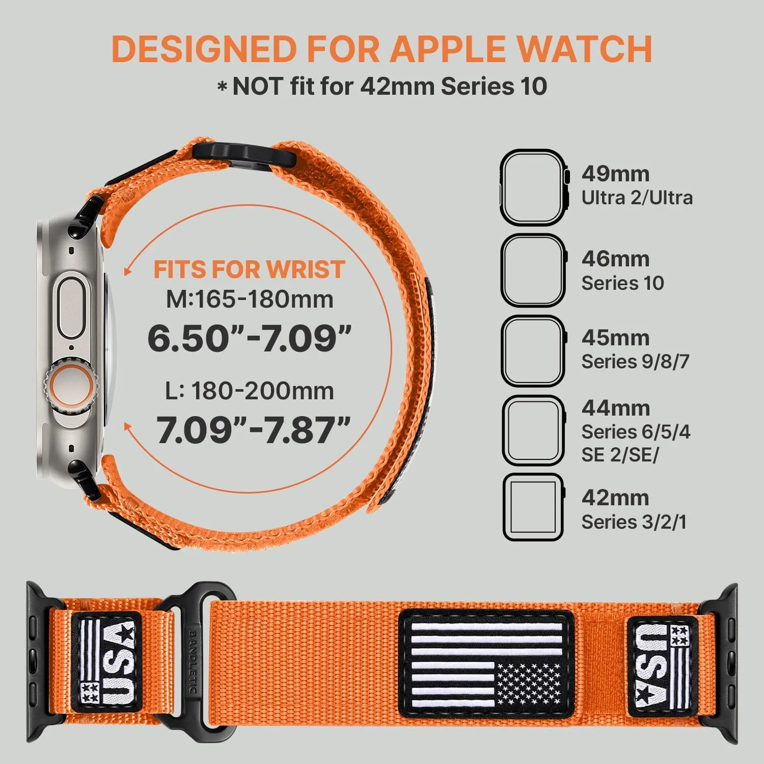 Apple Watch Ultra Series 10/9/8/7/6/5/4/3/SE Rugged Bands Compatible with Apple Watch Ultra 2 Band 49mm iWatch Bands compress refrigeration 46mm 45mm 44mm 42mm Men, Soft Woven Adjustable Flag Wristbands Strap for 