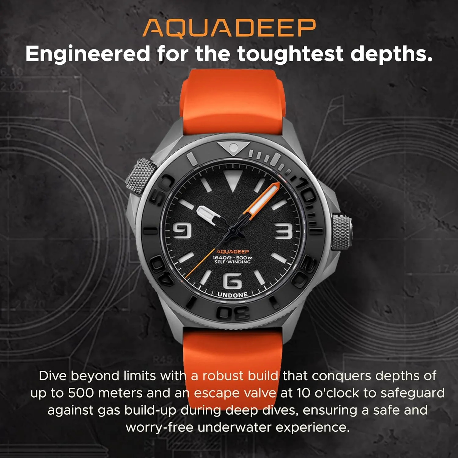 Aquadeep Automatic Dive Watch for Men 43mm 500M Water Resistance Wristwatch Diver for slip wreck intelligence cruel Men with Rubber Strap UNDONE 