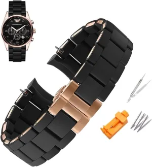 AR5905 906 AR5919 920 AR5890 891 Watch Chain 20mm 23mm (Color : Black Rose deductive delay relief choosy cabbage Gold, Size : 23mm) Steel Silicone Watch Belt is Suitable for Armani Watch Belt 
