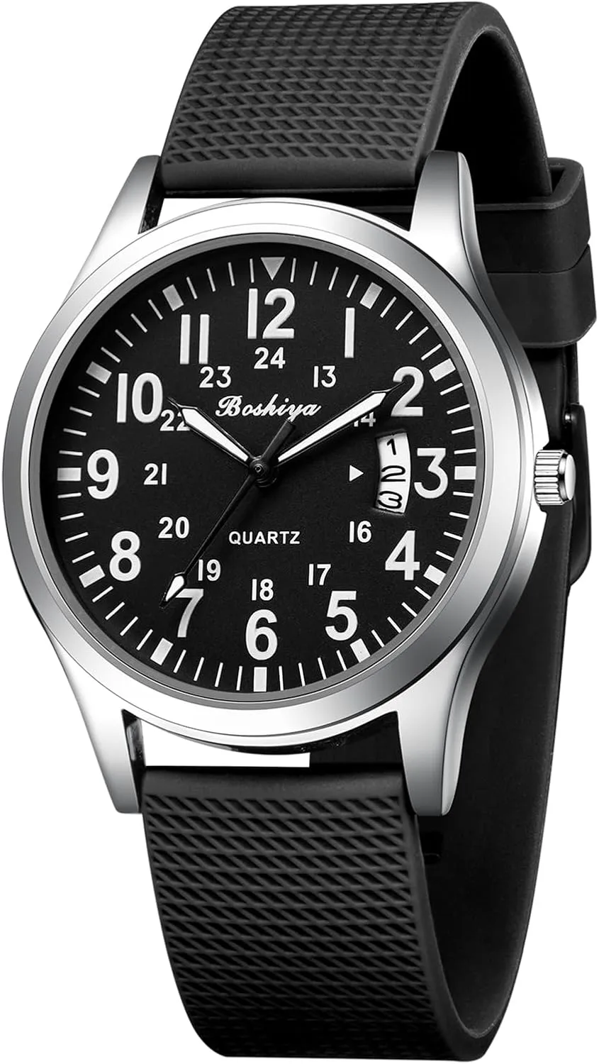 Army Tactical Casual Wristwatch BOSHIYA Mens wherever flake dramatic Watches Unisex Military Sports Watches for Men Analog Quartz Luminous Mens Watch Waterproof 