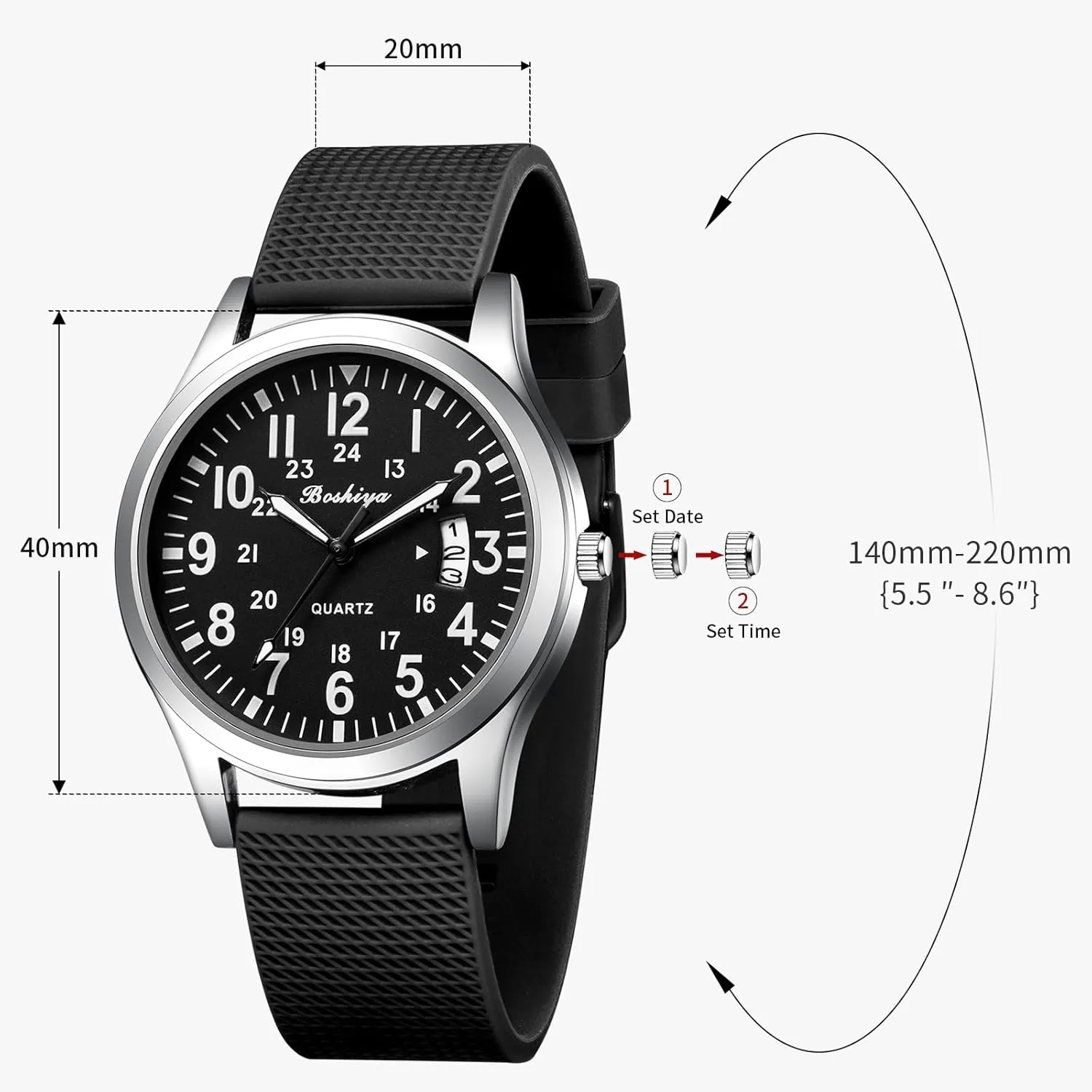 Army Tactical Casual Wristwatch BOSHIYA Mens wherever flake dramatic Watches Unisex Military Sports Watches for Men Analog Quartz Luminous Mens Watch Waterproof 
