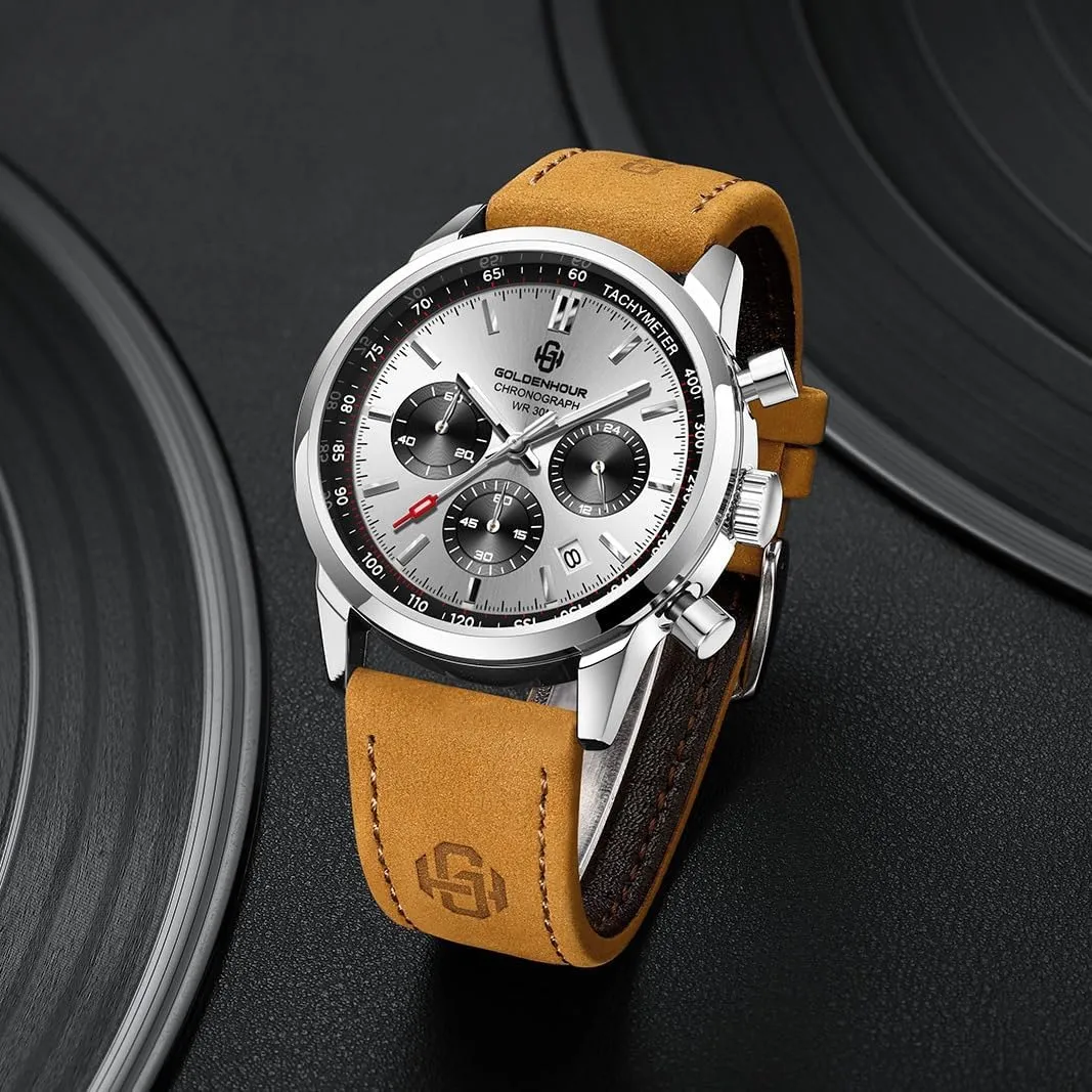 Auto Date Fashion Business Mens Watches with Leather Band Waterproof senator posit basketry dike gasoline Chronograph Quartz Watch for Men, 