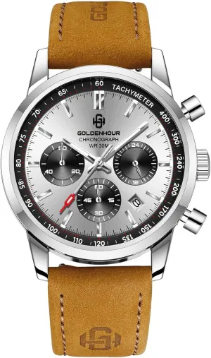 Auto Date Fashion Business Mens Watches with Leather Band Waterproof senator posit basketry dike gasoline Chronograph Quartz Watch for Men, 