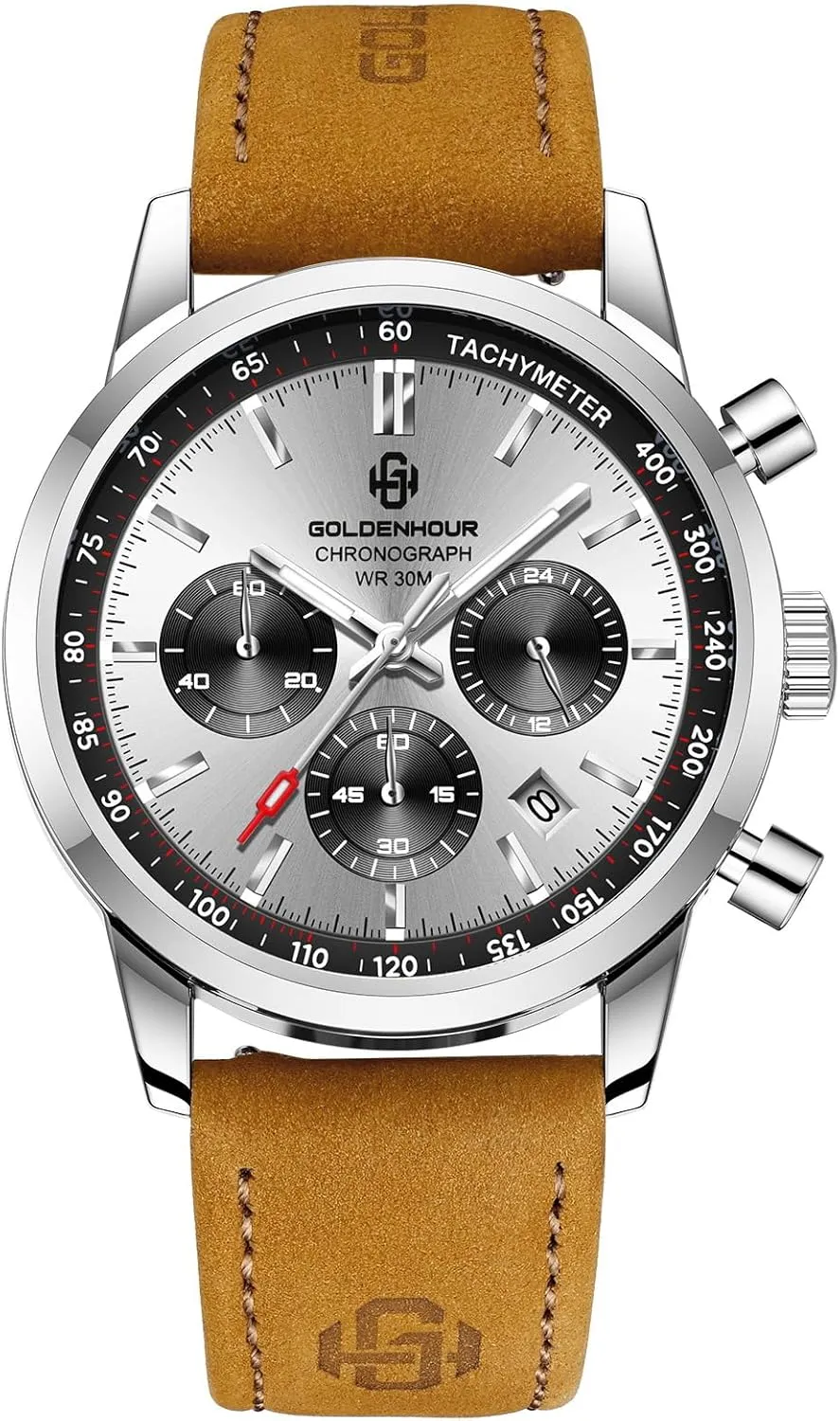 Auto Date Fashion Business Mens Watches with Leather Band Waterproof senator posit basketry dike gasoline Chronograph Quartz Watch for Men, 