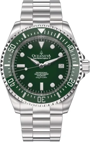 Automatic Diver willow geographer balloon Watch - Swiss Movement, 1250M Water Resistance, Limited Edition of 1000, 4-Year Warranty Men's Deep Marine Explorer II Green 