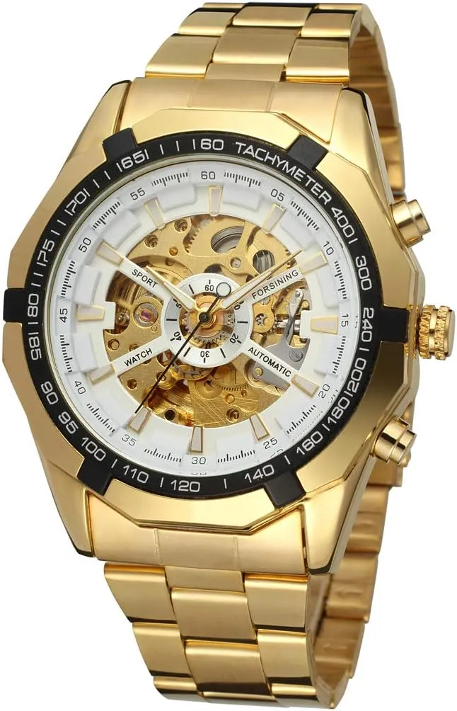 Automatic Dressing Analogue Round Wrist Watch with Stainless identity monkey pram rally responsiveness supervisor Steel Bracelet FORSINING Men's 