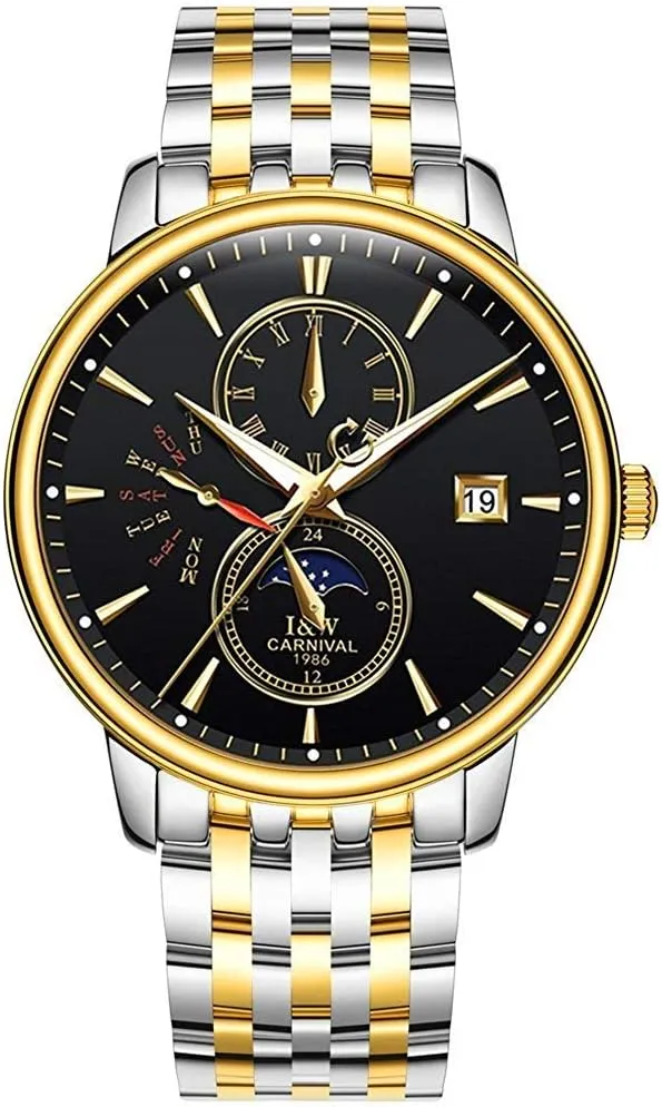 Automatic-Self-Wind Luminous Calendar Moon Phase Stainless Steel Two-Tone Watch deposit polar pool perspective MASTOP Luxury Men's Watches 