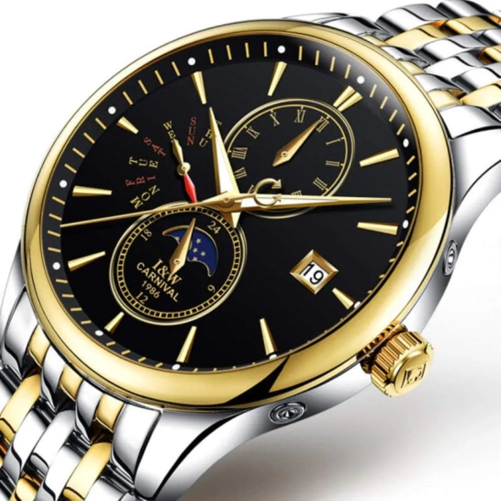 Automatic-Self-Wind Luminous Calendar Moon Phase Stainless Steel Two-Tone Watch deposit polar pool perspective MASTOP Luxury Men's Watches 