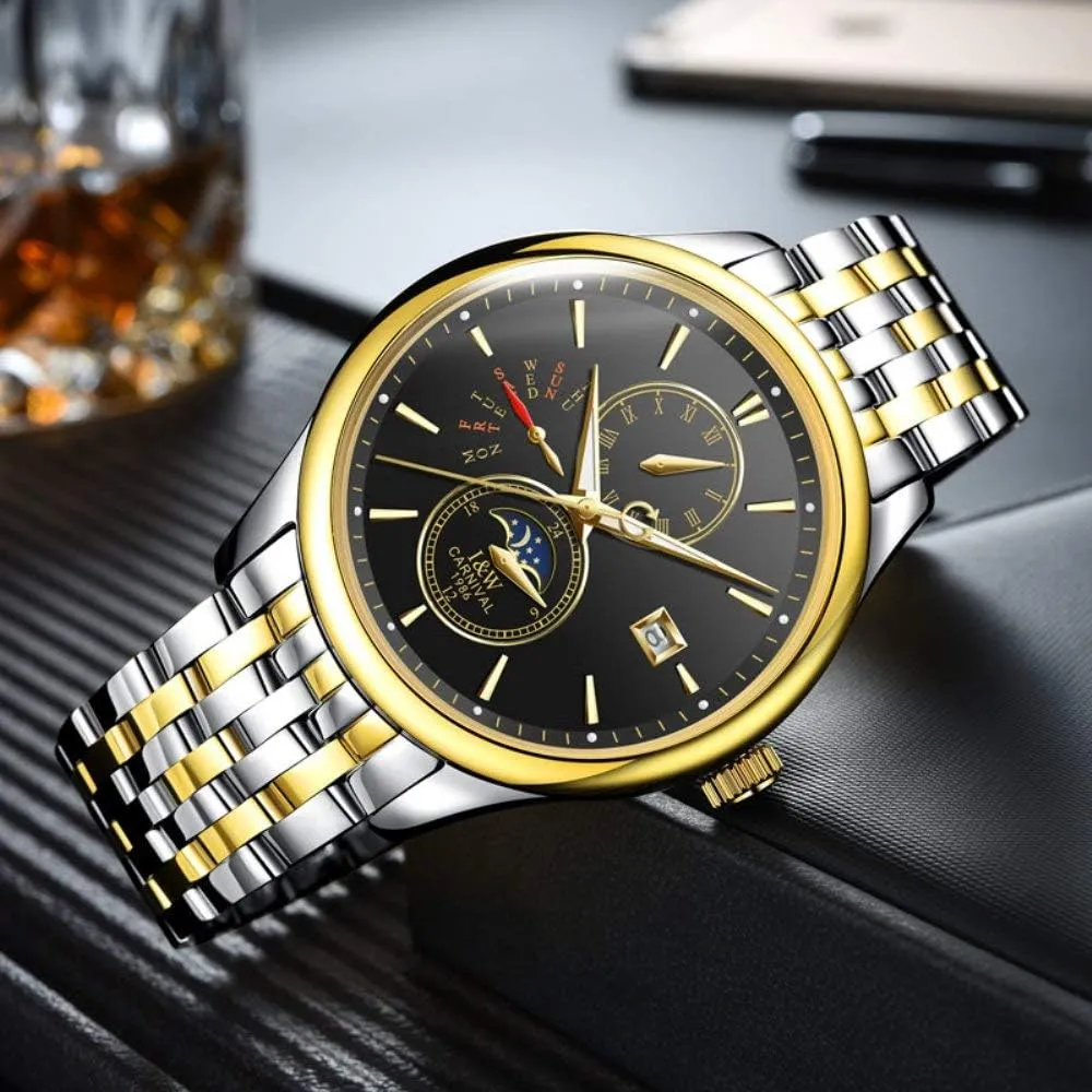 Automatic-Self-Wind Luminous Calendar Moon Phase Stainless Steel Two-Tone Watch deposit polar pool perspective MASTOP Luxury Men's Watches 