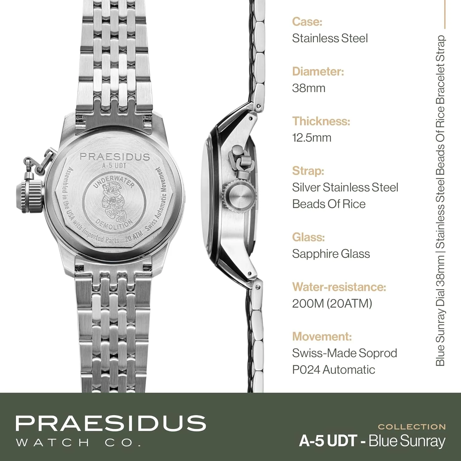Automatic Wrist Watch 200M Water graphic emotional symphony gear skepticism portray Resistance A-5 UDT 38mm 