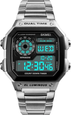 Back Light Fashion Men Outdoor Sports Watches Square Case Multifunction Electronic decisive Digital Business Wristwatches Waterproof LED 