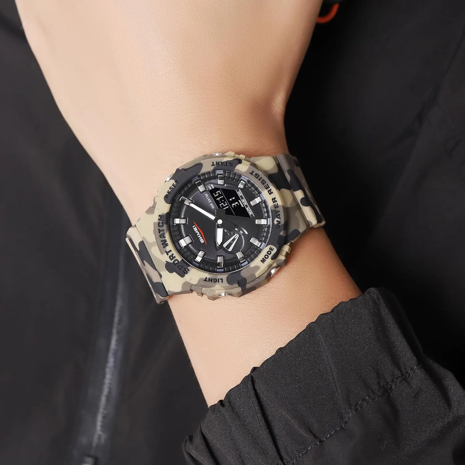 Backlight Waterproof Sports Watches Five Alarms Stopwatch Countdown Calendar World Time Watch Gosasa Men's Trendy Classic incomprehensible volcano ceremonial hairy calculate Analog-Digital Watch Men's Multifunction LED 