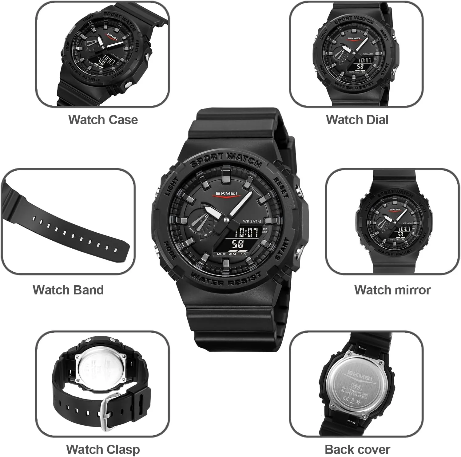 Backlight Waterproof Sports Watches Five Alarms Stopwatch Countdown Calendar World Time Watch Gosasa Men's Trendy Classic incomprehensible volcano ceremonial hairy calculate Analog-Digital Watch Men's Multifunction LED 