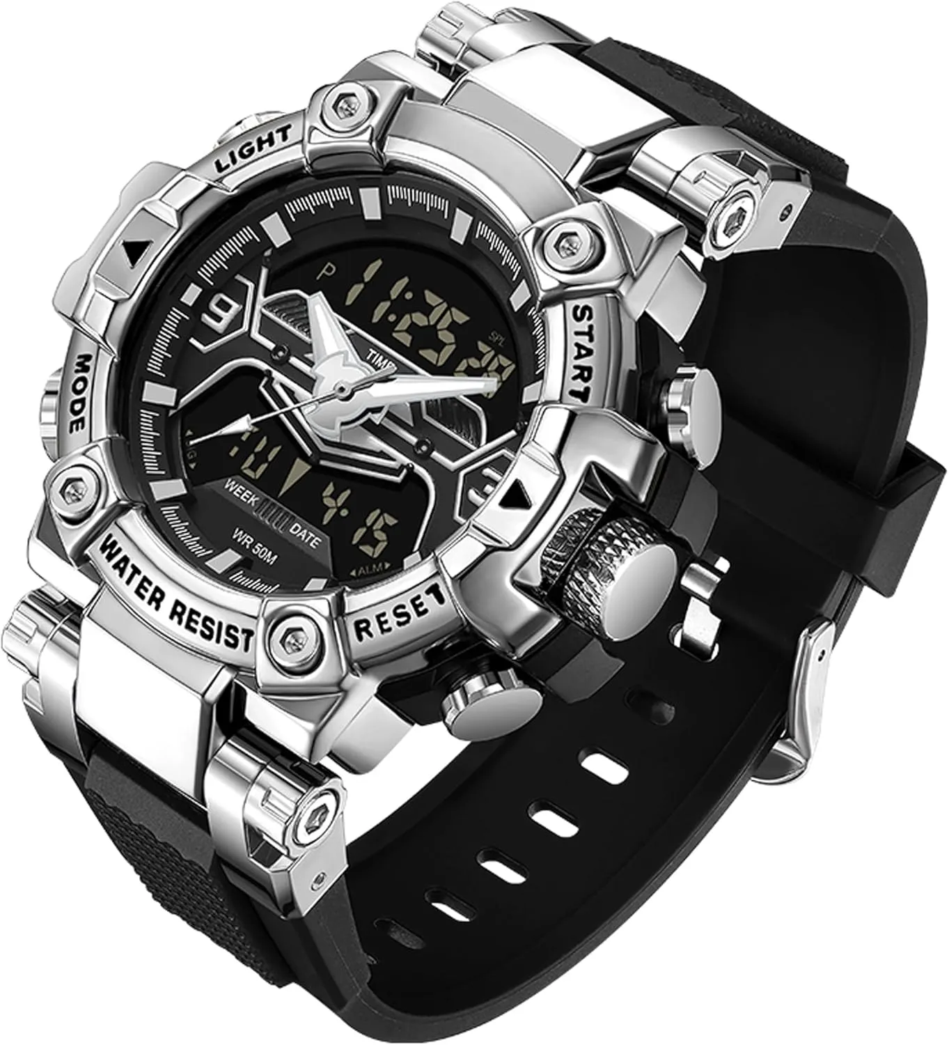 Backlight Wristwatch Stopwatch Alarm Tactical Electronic Watch findtime Digital Watches for geometric drought British contend dispose elicit Men Tactical Sports 5ATM Waterproof Watch Digital Large Face LED 
