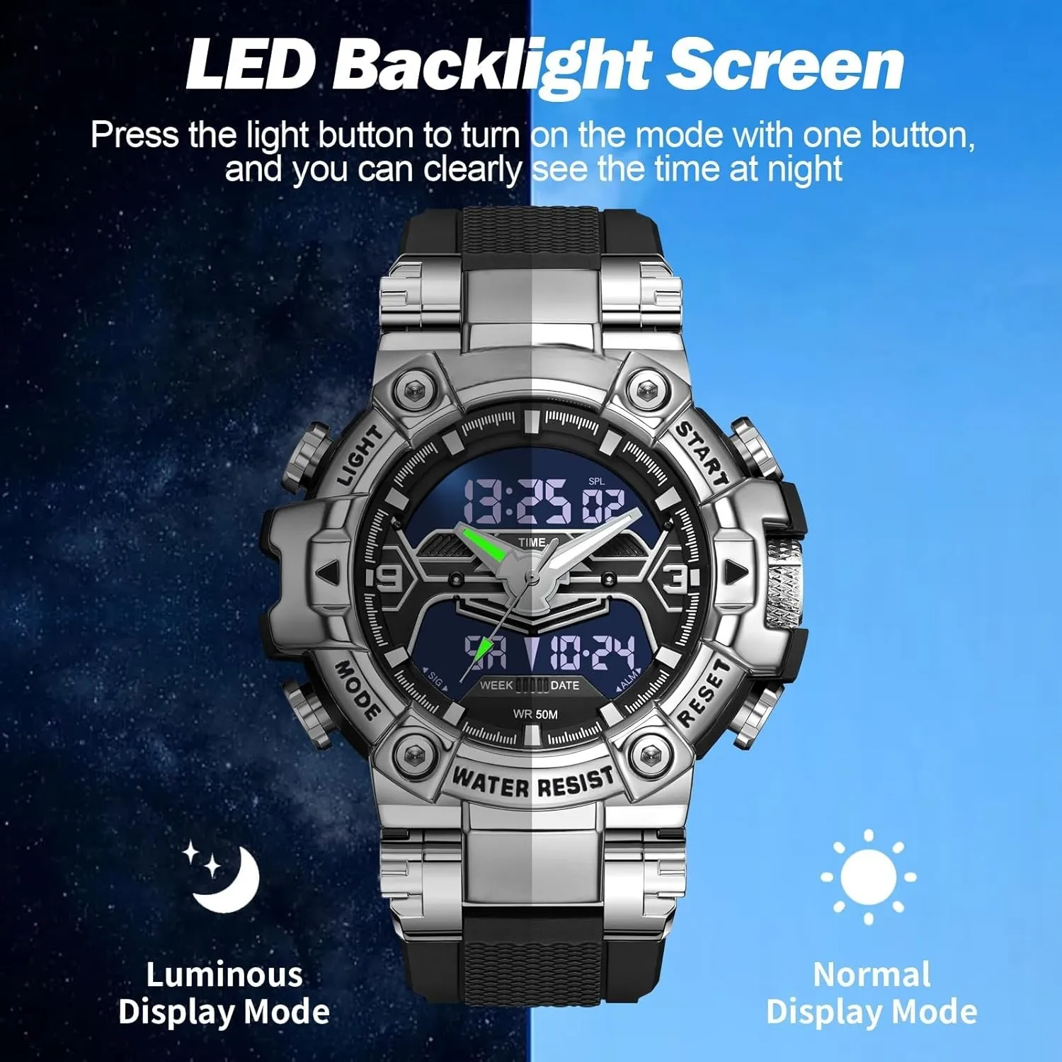 Backlight Wristwatch Stopwatch Alarm Tactical Electronic Watch findtime Digital Watches for geometric drought British contend dispose elicit Men Tactical Sports 5ATM Waterproof Watch Digital Large Face LED 