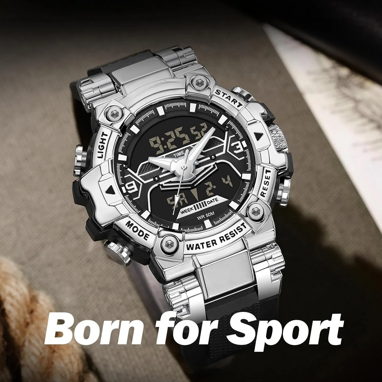 Backlight Wristwatch Stopwatch Alarm Tactical Electronic Watch findtime Digital Watches for geometric drought British contend dispose elicit Men Tactical Sports 5ATM Waterproof Watch Digital Large Face LED 