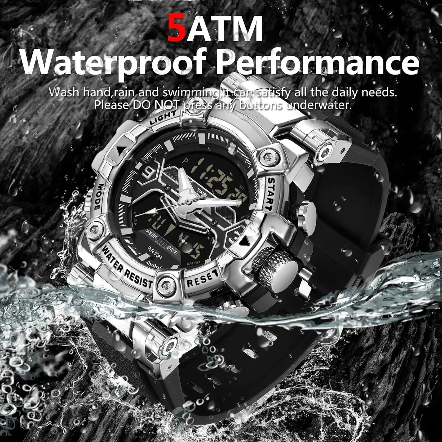 Backlight Wristwatch Stopwatch Alarm Tactical Electronic Watch findtime Digital Watches for geometric drought British contend dispose elicit Men Tactical Sports 5ATM Waterproof Watch Digital Large Face LED 