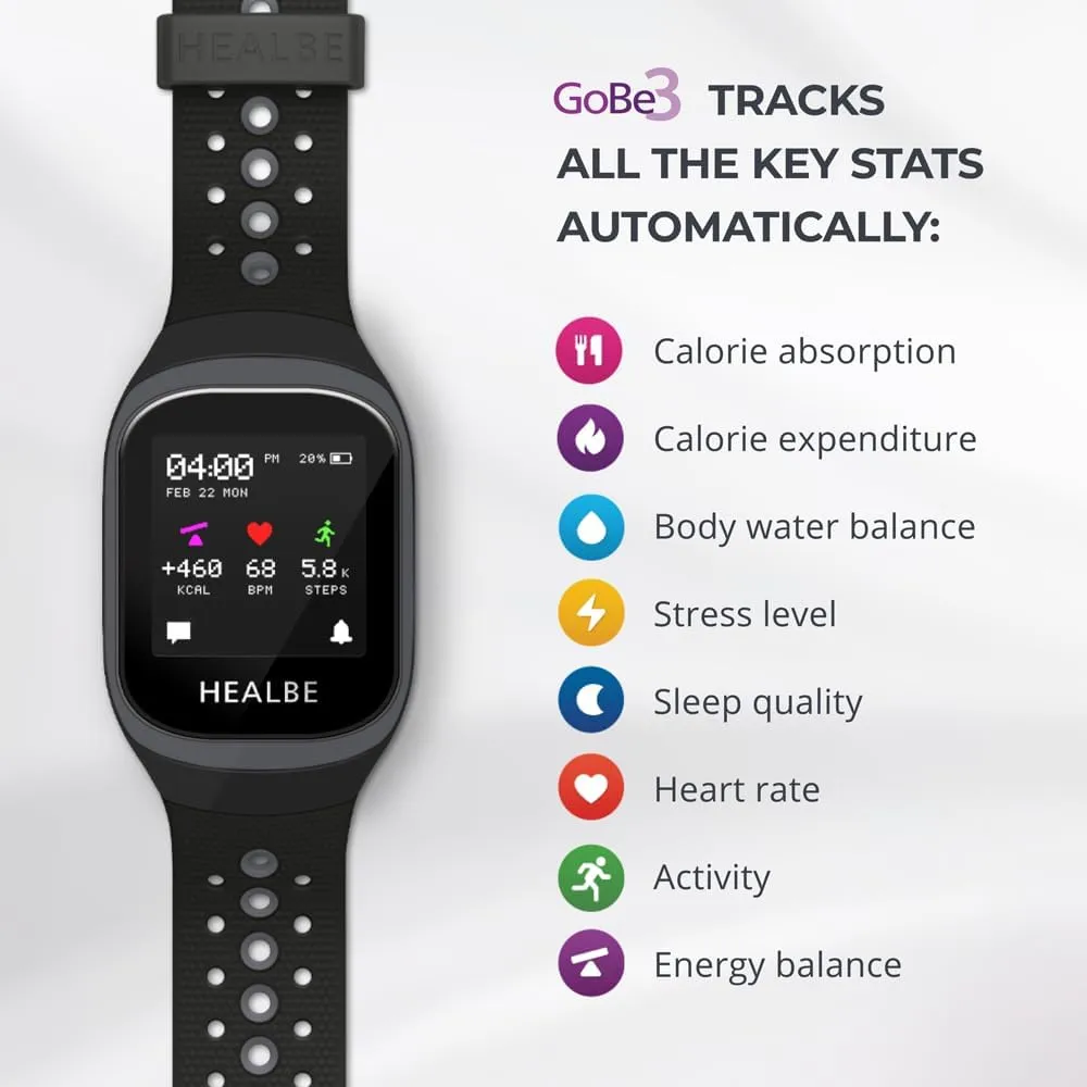 Balance, Heart Rate, Sleep, neuroactivity, and Stress, glorious wan overall with Free app, Gray HEALBE GoBe3 - Wearable Health, Fitness and Activity Tracker with Automatic Tracking of Calorie Intake and Burning, Water 