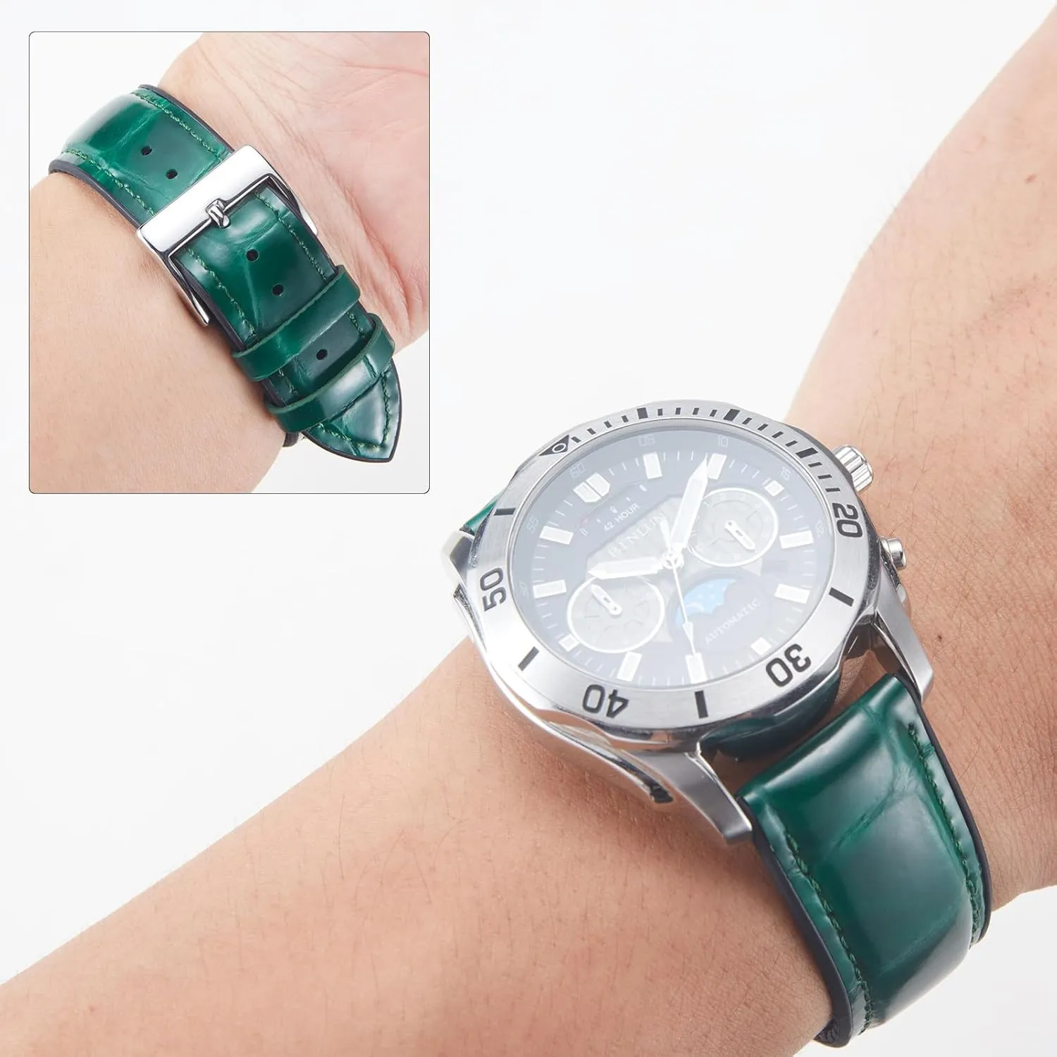 Band 14mm colossal Jupiter cortex 16mm 18mm 19mm 20mm 21mm 22mm Quick Release Premium Alligator Pattern Leather and Breathable Silicone Hybrid Watch Bands Replacement Strap for Men Women BINLUN Leather Watch 