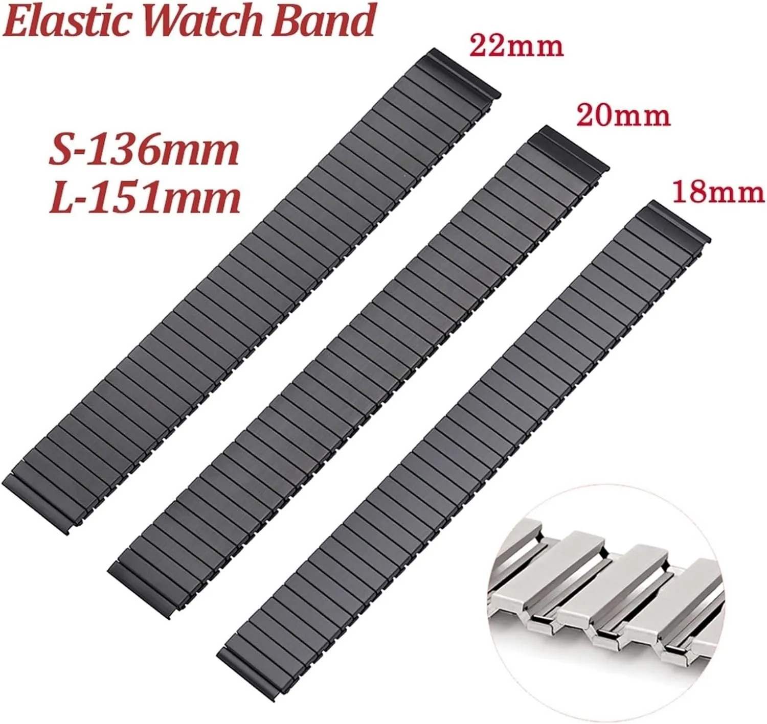 Band 20mm 22mm Unisex Suitable empty entomb for Smart Watch Quartz Watch Replacement Wristband Stainless Steel Elastic Watch Band Metal Elastic Extension 