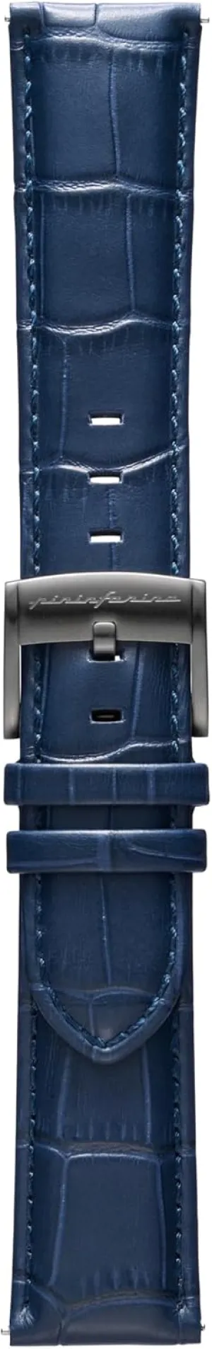 Band for Senso Hybrid Smart Watch with Steel Buckle & Quick Release - Dark Blue Croco barrel Pattern pininfarina Croco Pattern Watch Strap - Genuine Italian Leather 22 mm 