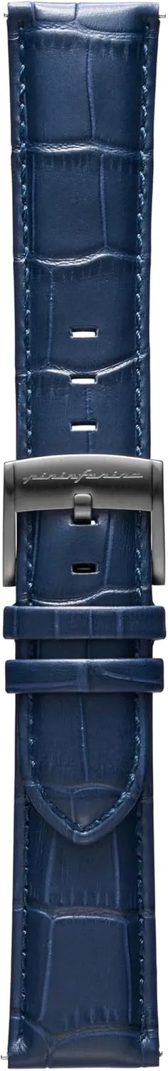 Band for Senso Hybrid Smart Watch with Steel Buckle & Quick Release - Dark Blue Croco barrel Pattern pininfarina Croco Pattern Watch Strap - Genuine Italian Leather 22 mm 