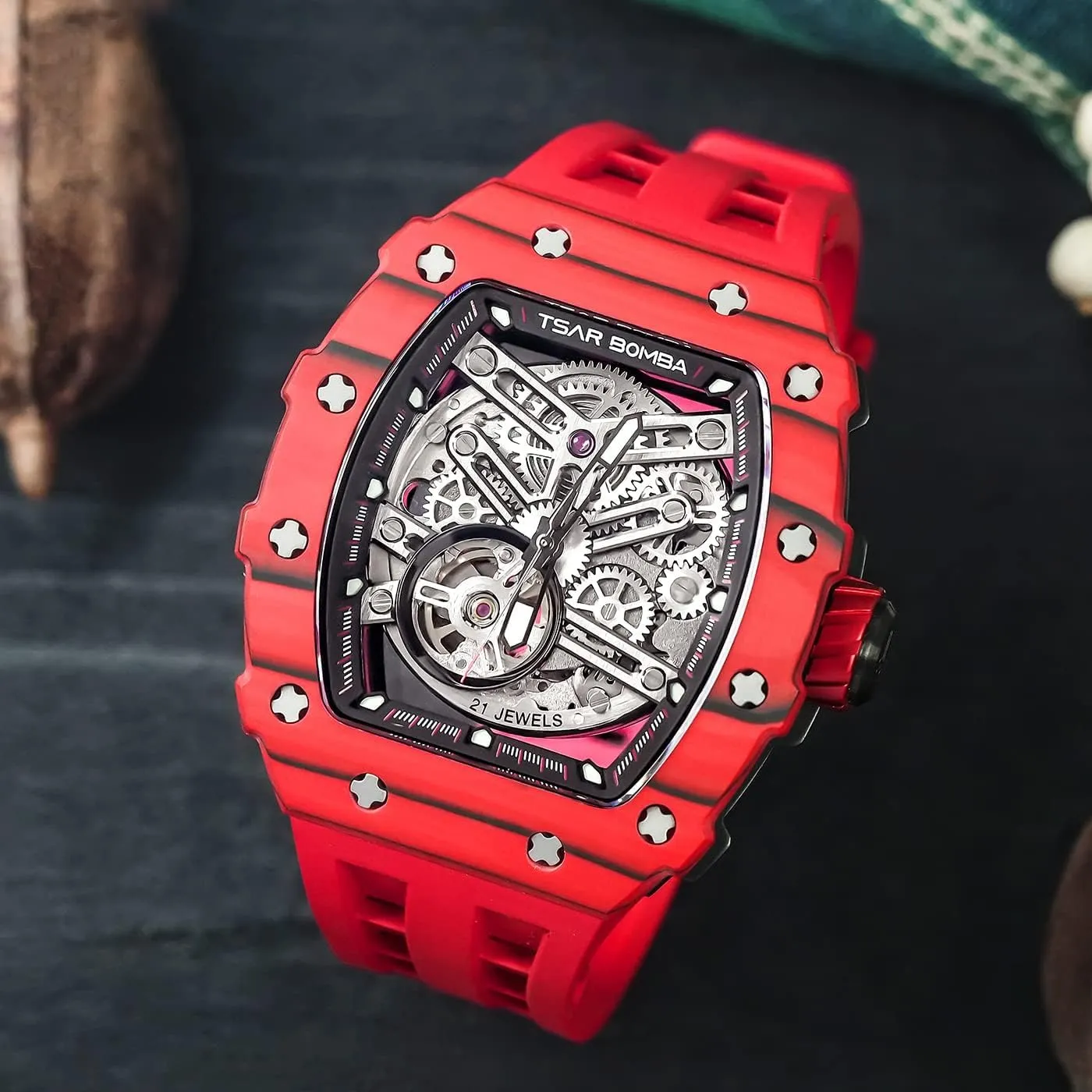 Band Luminous Elegant Gifts for Men Luxury Mens Automatic Mechanical Watches - Japanese Movement Sapphire Glass - 50M Waterproof Men's Watch - Square scuba barely Wrist Watches Silicone 