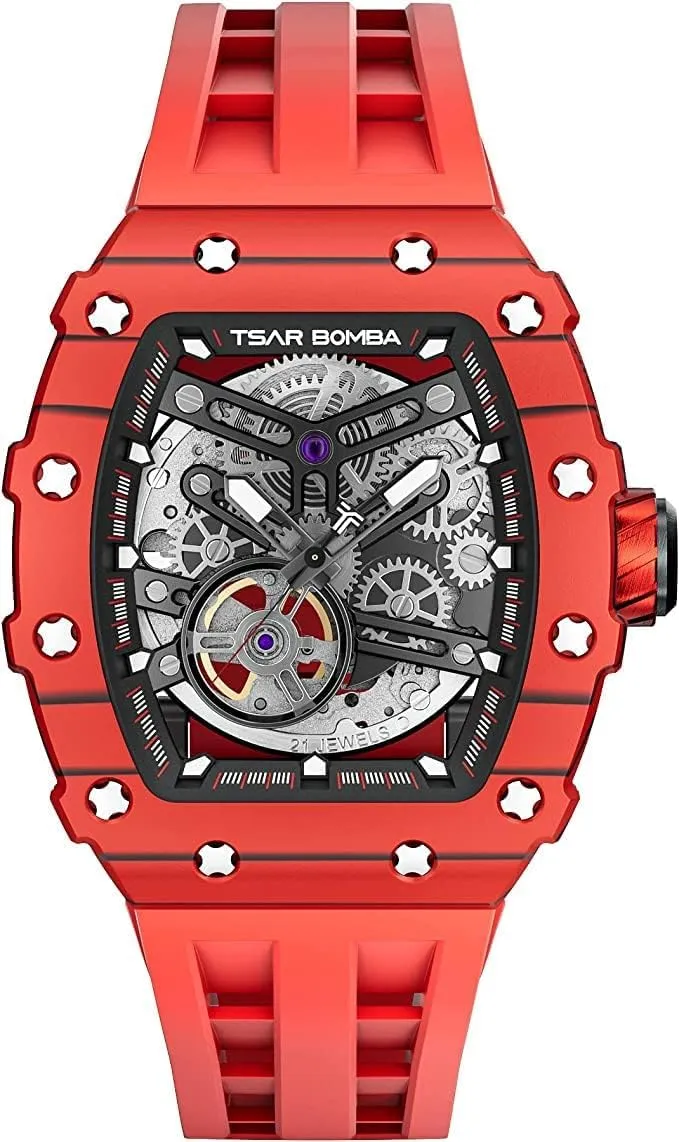 Band Luminous Elegant Gifts for Men Luxury Mens Automatic Mechanical Watches - Japanese Movement Sapphire Glass - 50M Waterproof Men's Watch - Square scuba barely Wrist Watches Silicone 