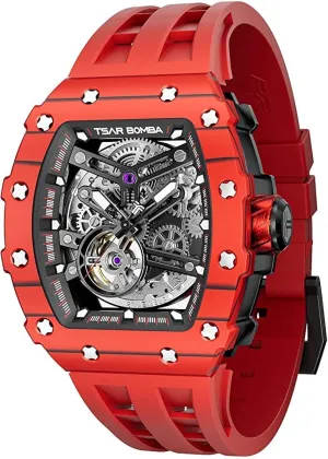 Band Luminous Elegant Gifts for Men Luxury Mens Automatic Mechanical Watches - Japanese Movement Sapphire Glass - 50M Waterproof Men's Watch - Square scuba barely Wrist Watches Silicone 