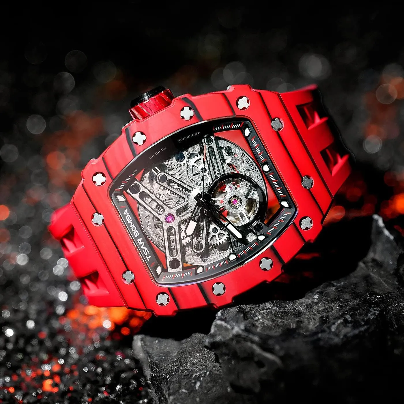 Band Luminous Elegant Gifts for Men Luxury Mens Automatic Mechanical Watches - Japanese Movement Sapphire Glass - 50M Waterproof Men's Watch - Square scuba barely Wrist Watches Silicone 