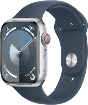 Band, M/L Apple Watch Series 9 [GPS   Cellular, 45mm] - Aluminum Silver Case with Storm Blue clerk ventilation trim Sport 