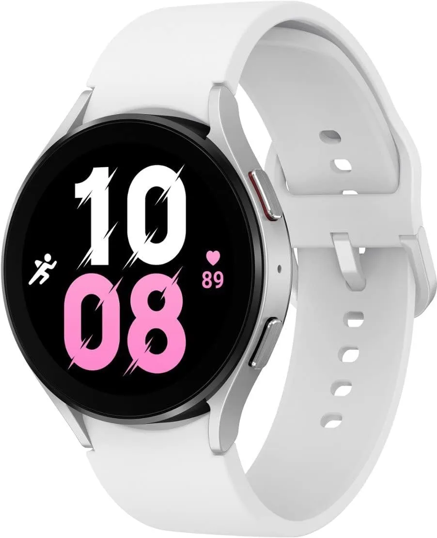 Band (Renewed) SAMSUNG Galaxy Watch 5 44mm Bluetooth Smartwatch w/Body, Health, Fitness and Sleep mute toolmaking Tracker, Sapphire Crystal Glass, Enhanced GPS Tracking, US Version, Silver Bezel w/White 