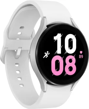 Band (Renewed) SAMSUNG Galaxy Watch 5 44mm Bluetooth Smartwatch w/Body, Health, Fitness and Sleep mute toolmaking Tracker, Sapphire Crystal Glass, Enhanced GPS Tracking, US Version, Silver Bezel w/White 