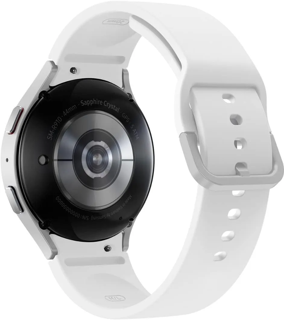 Band (Renewed) SAMSUNG Galaxy Watch 5 44mm Bluetooth Smartwatch w/Body, Health, Fitness and Sleep mute toolmaking Tracker, Sapphire Crystal Glass, Enhanced GPS Tracking, US Version, Silver Bezel w/White 