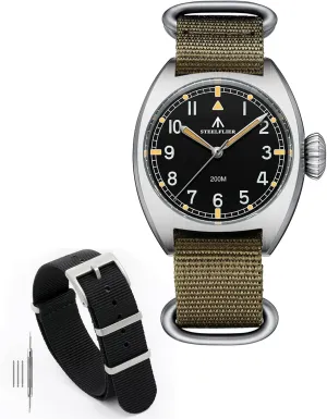 Band seek 20mm Black Strap 316L Buckle STEELFLIER 36MM Sapphire Crystal VH31 Quartz Watches, with Nylon Watch 