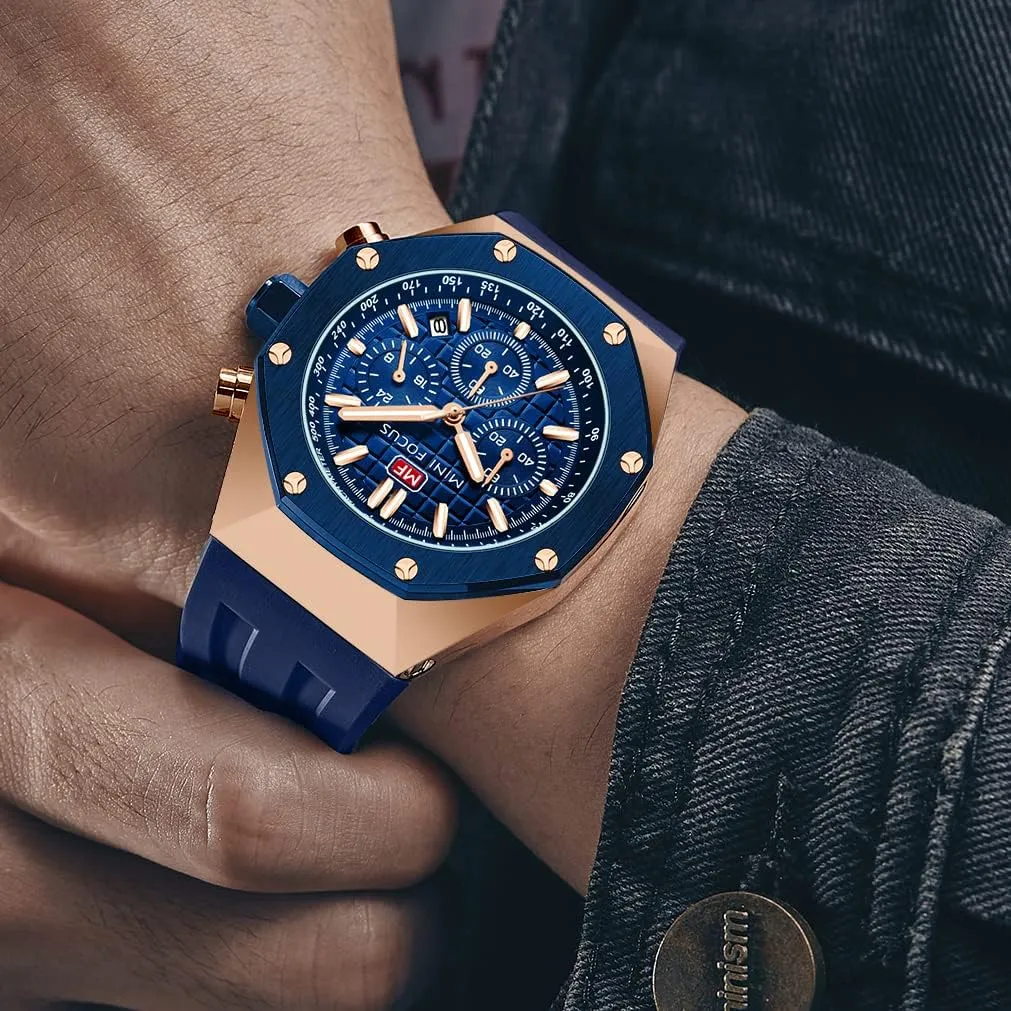 Band Watch for Men mammoth systematize versatility understate uncertainty envelop Mini Focus Mens Watch Octagon Casual Wrist Watch (Chronograph/Waterproof/Luminous/Calendar) Silicon/Leather 
