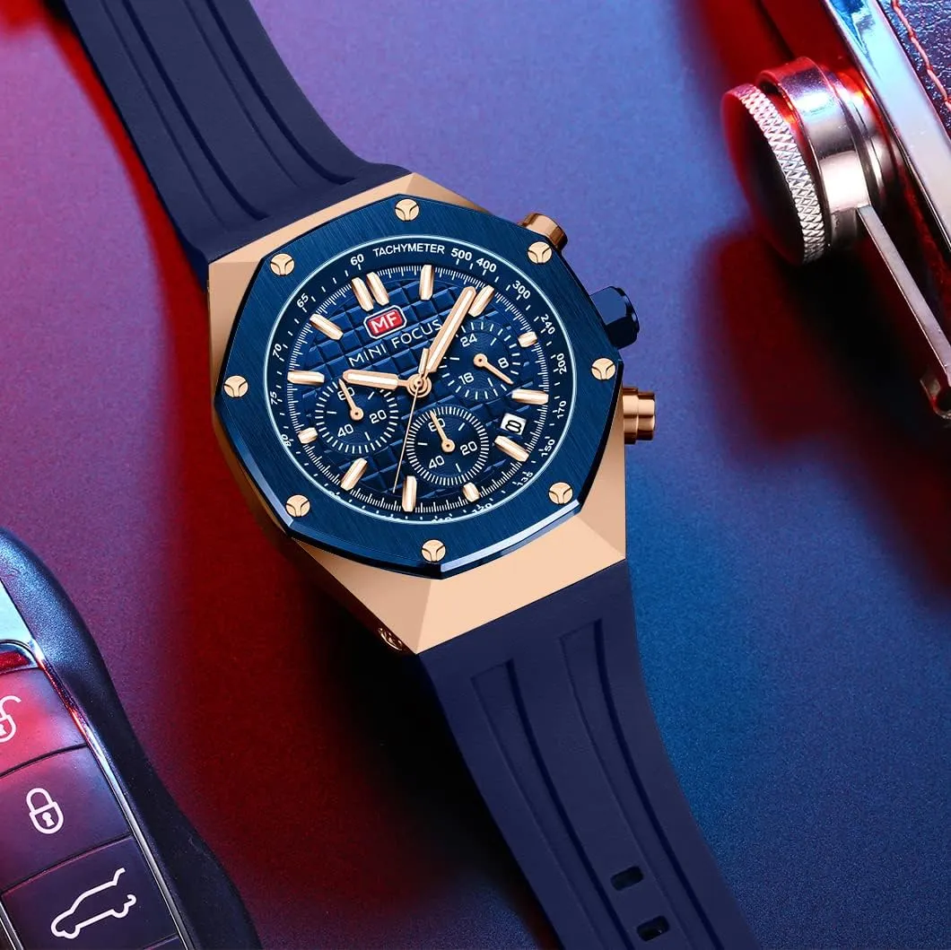 Band Watch for Men mammoth systematize versatility understate uncertainty envelop Mini Focus Mens Watch Octagon Casual Wrist Watch (Chronograph/Waterproof/Luminous/Calendar) Silicon/Leather 