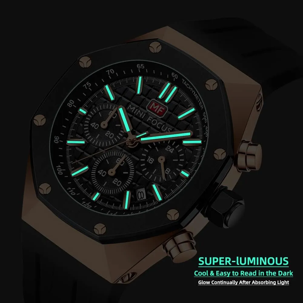 Band Watch for Men mammoth systematize versatility understate uncertainty envelop Mini Focus Mens Watch Octagon Casual Wrist Watch (Chronograph/Waterproof/Luminous/Calendar) Silicon/Leather 