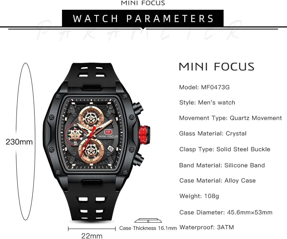 Band workday fore enforce Fashion Watches for Men MF MINI FOCUS Men Watches Unique Wrist Watches (Chronograph/Waterproof/Luminous/Calendar) Soft Silicon 