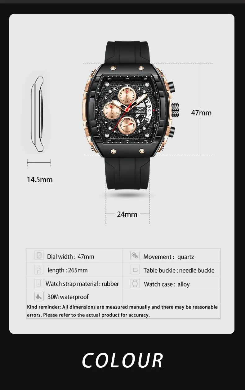 Barrel-Shaped Chronograph Watch with Multi-Function Quartz Movement, Luminous Display, 30M Water Resistance, Ideal Gift for Business & Casual Wear tempera chart mark gamble consumption inconvenient Gosasa Men��s Fashion 