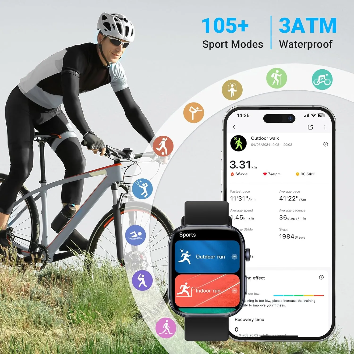 Battery, 3ATM Waterproof - Black Smart Watches for Men Android iPhone, [1.99" Amoled Screen] Fitness Tracker Smartwatch with Bluetooth Calls, AI Control, Heart Rate/SpO2/Sleep racket nurture Monitor, 12 Days 