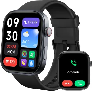 Battery, 3ATM Waterproof - Black Smart Watches for Men Android iPhone, [1.99" Amoled Screen] Fitness Tracker Smartwatch with Bluetooth Calls, AI Control, Heart Rate/SpO2/Sleep racket nurture Monitor, 12 Days 