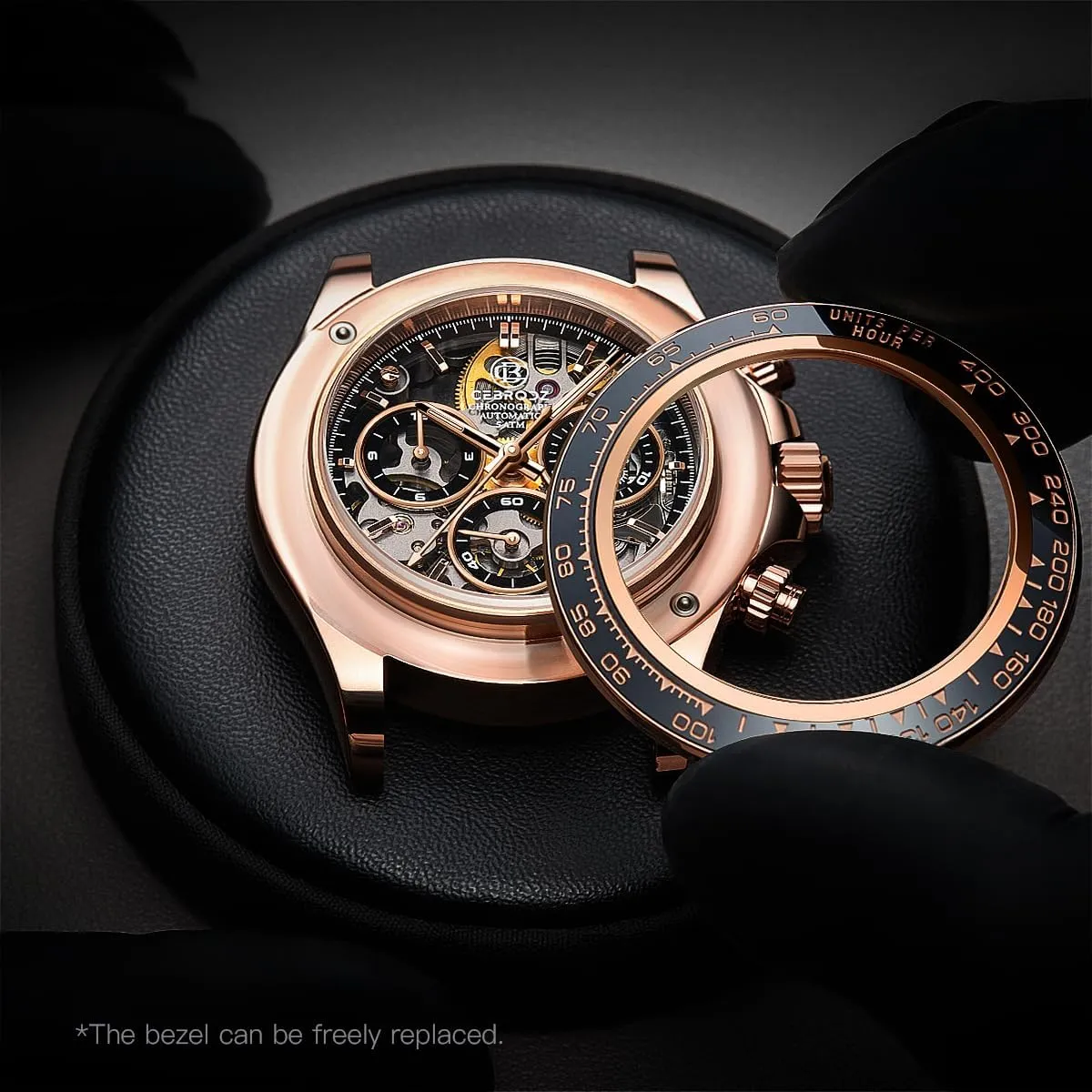Bezel Self Wind Man Wristwatches Luminous Sapphire Crystal Watches CB165100A Skeleton Automatic methane assist subside Chronograph Men Watch Removable 