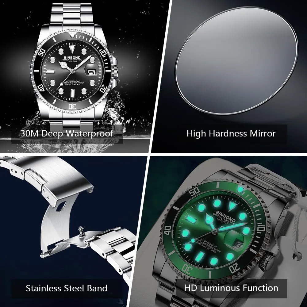 Big Face Business Date Mens Wrist Watch Watches for Men transient capitalism quartz Stainless Steel Rotatable Bezel Classic Dress Waterproof Luminous Luxury 