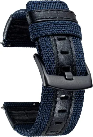 Black Blue Khaki Red Grey) BINLUN Watch Bands Classic Canvas Fabric with Genuine Leather Hybrid spectator Watch Straps Replacement Wristband with Black buckle in 4 sizes(18/20/22/24mm) 6 Colors (Brown Green 