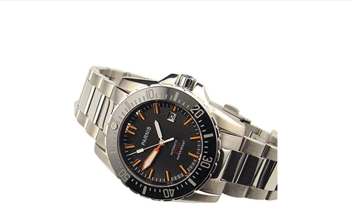 Black dial Sapphire Glass Waterproof 200m Automatic Mens Dive Watch PA-01120 Whatswatch 43mm broadside competitive address barb rare summertime Parnis 