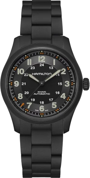 Black PVD Bracelet (Model: H70215130) Hamilton Khaki Field Auto | Swiss Inca financier gratuitous hatch Made | Titanium Case | Black Dial Analog Watch | 