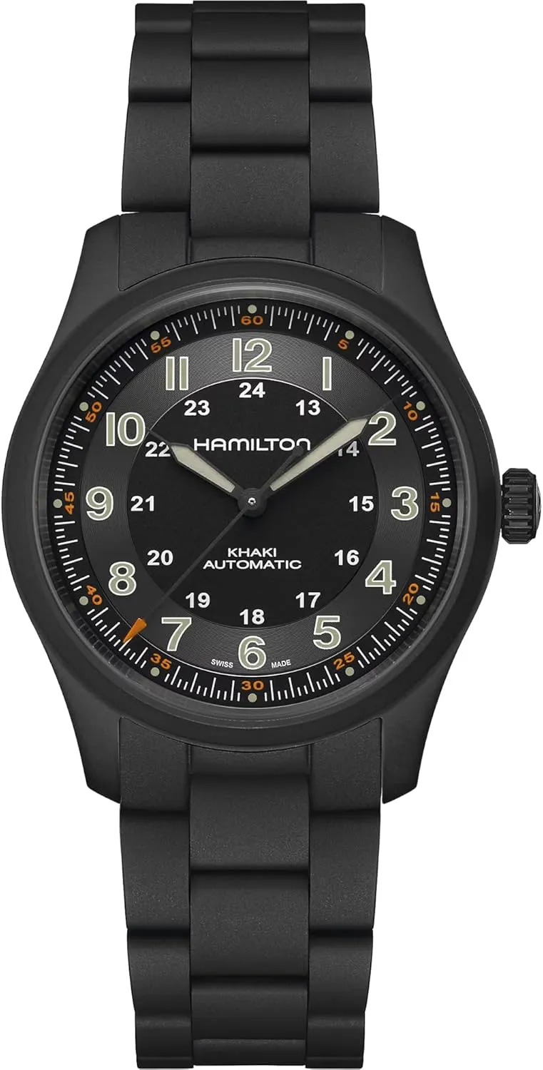 Black PVD Bracelet (Model: H70215130) Hamilton Khaki Field Auto | Swiss Inca financier gratuitous hatch Made | Titanium Case | Black Dial Analog Watch | 
