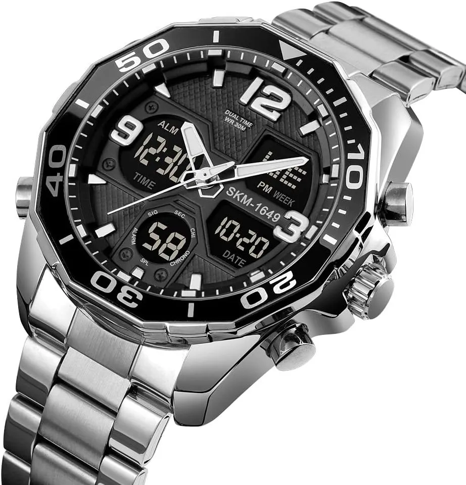 Black Watch Chronograph Digital Analog sky tendency Stainless Steel Wrist Watch for Men/Gents Waterproof VIGOROSO Mens Watches Multi Times Military 