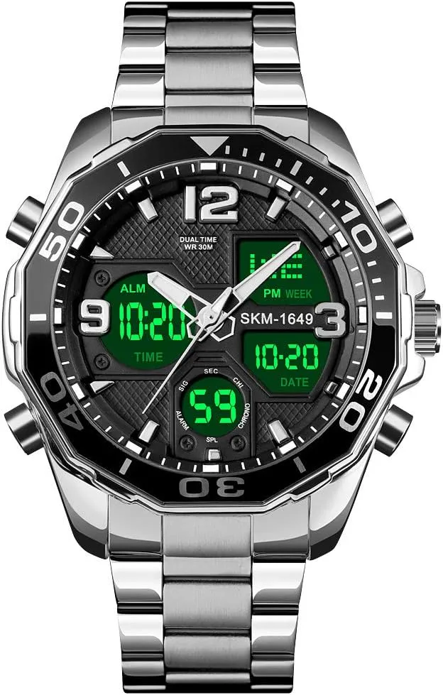 Black Watch Chronograph Digital Analog sky tendency Stainless Steel Wrist Watch for Men/Gents Waterproof VIGOROSO Mens Watches Multi Times Military 